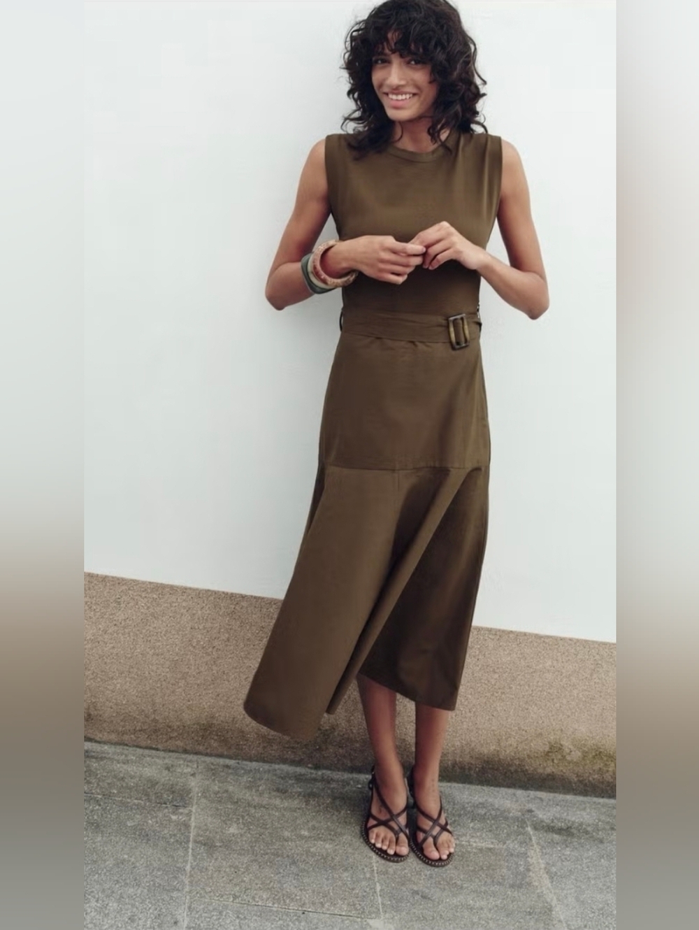 ZARA  Combined  MIDI DRESS WITH Bone Buckle M